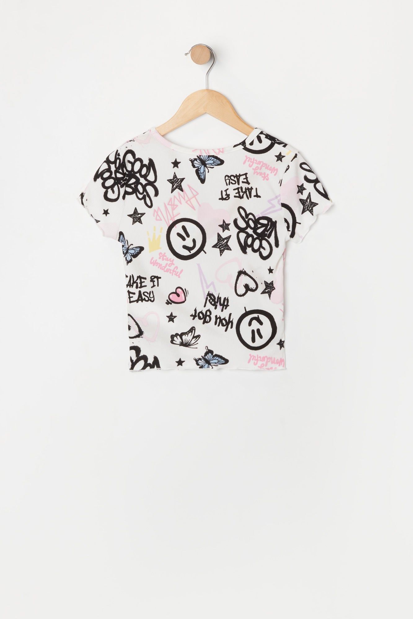 Girls Lettuce Trim Graffiti Print T-Shirt sold by Urban Planet product image thumbnail 2