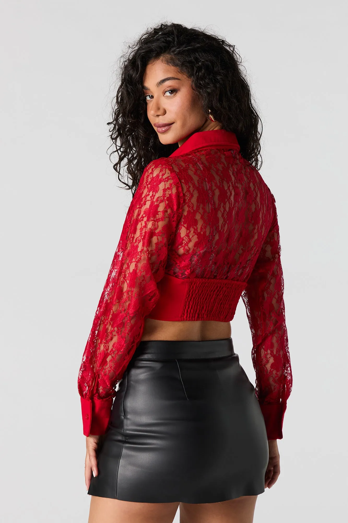 Floral Lace Corset Long Sleeve Crop Top sold by Urban Planet product image thumbnail 2