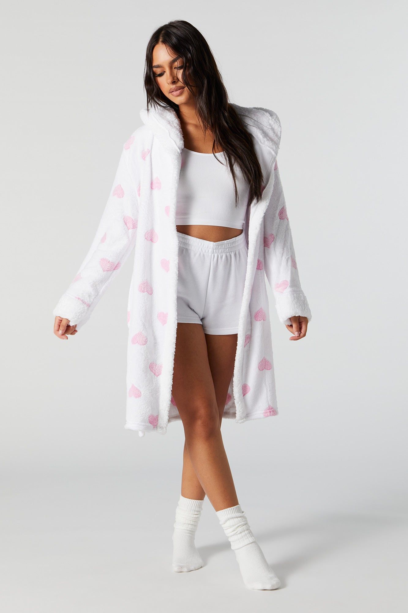 Heart Print Plush Robe sold by Urban Planet