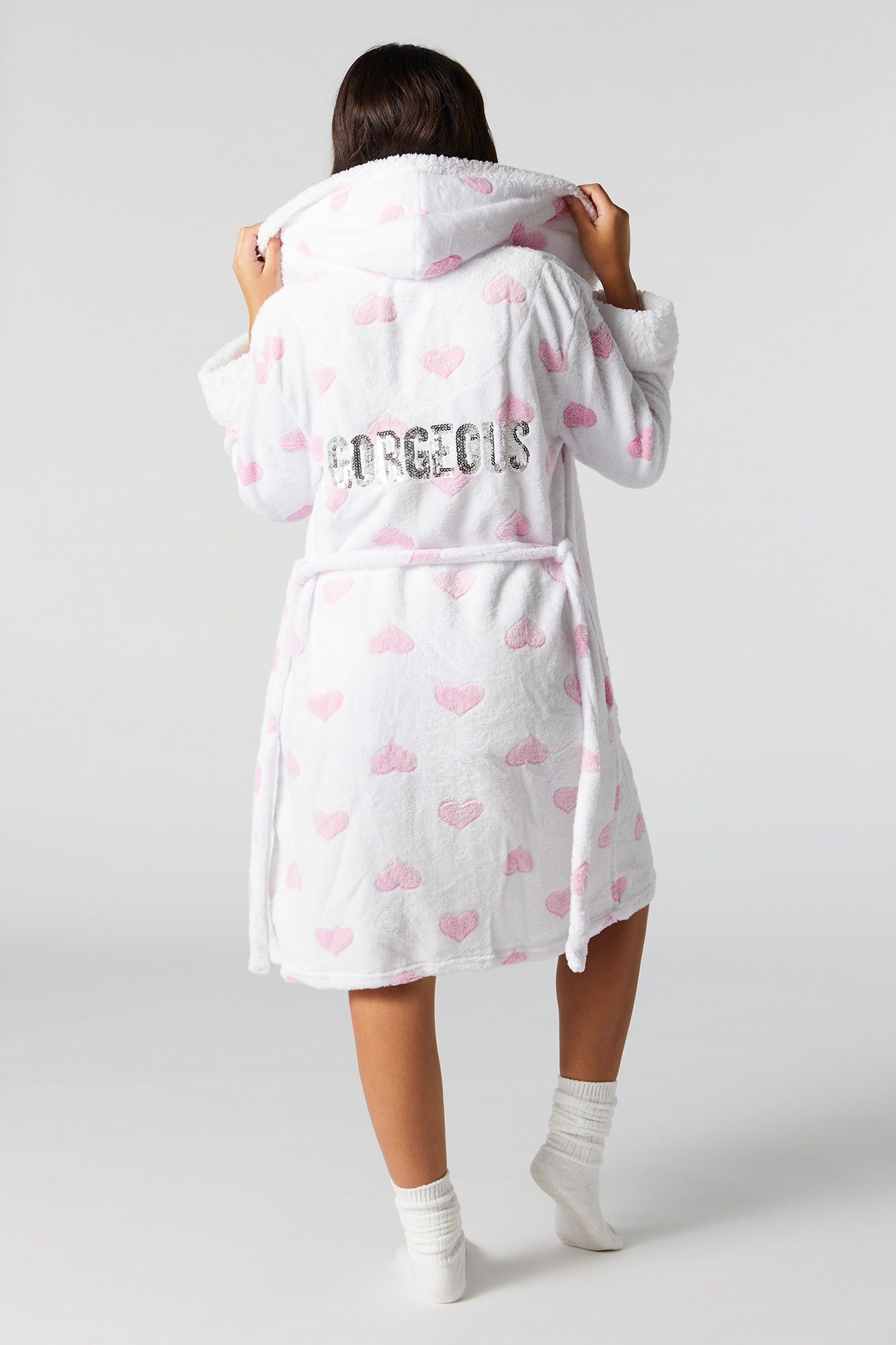 Heart Print Plush Robe sold by Urban Planet product image thumbnail 3