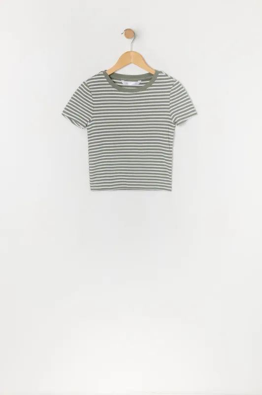 Girls Striped Ribbed Crewneck T-Shirt sold by Urban Planet