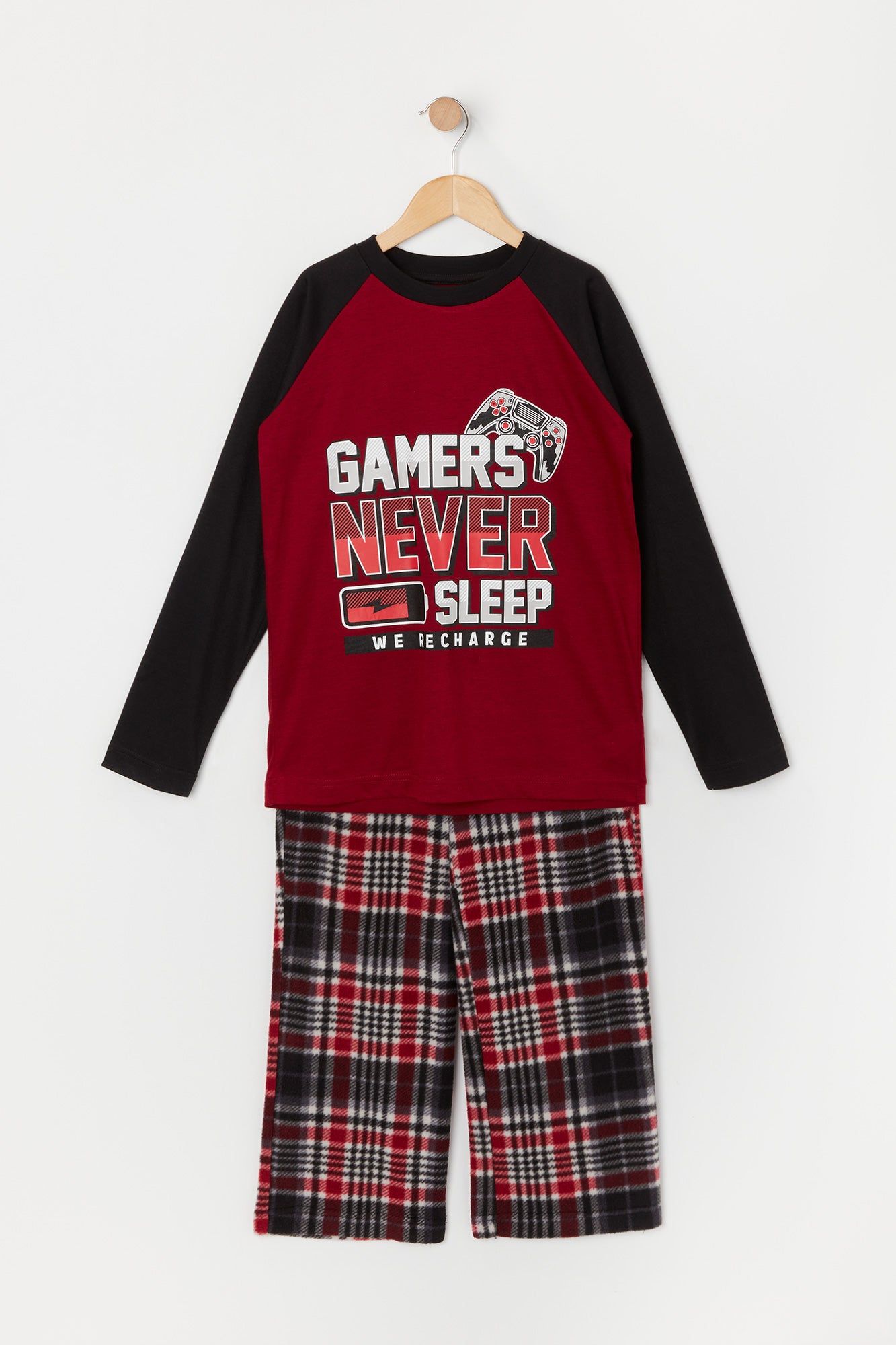 Boys Gamers Never Sleep Graphic 2 Piece Pajama Set sold by Urban Planet