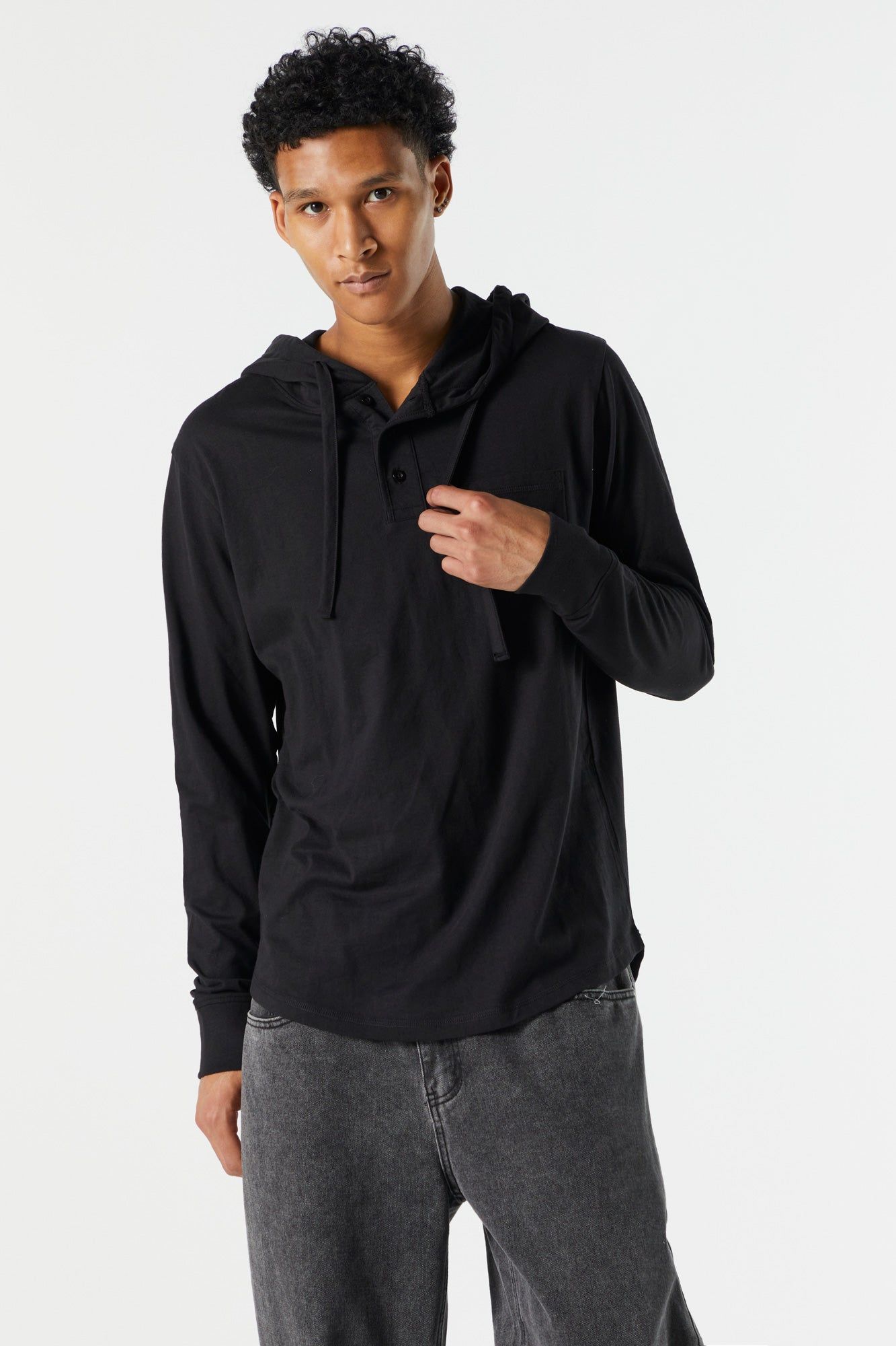 Hooded Henley Long Sleeve Top sold by Urban Planet product image thumbnail 4