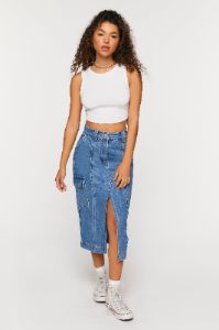 Denim Split Hem Maxi Skirt sold by Urban Planet