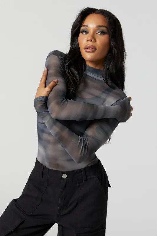 Printed Mesh Mock Neck Bodysuit sold by Urban Planet