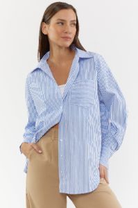 Striped Collared Button-Up Top sold by Urban Planet