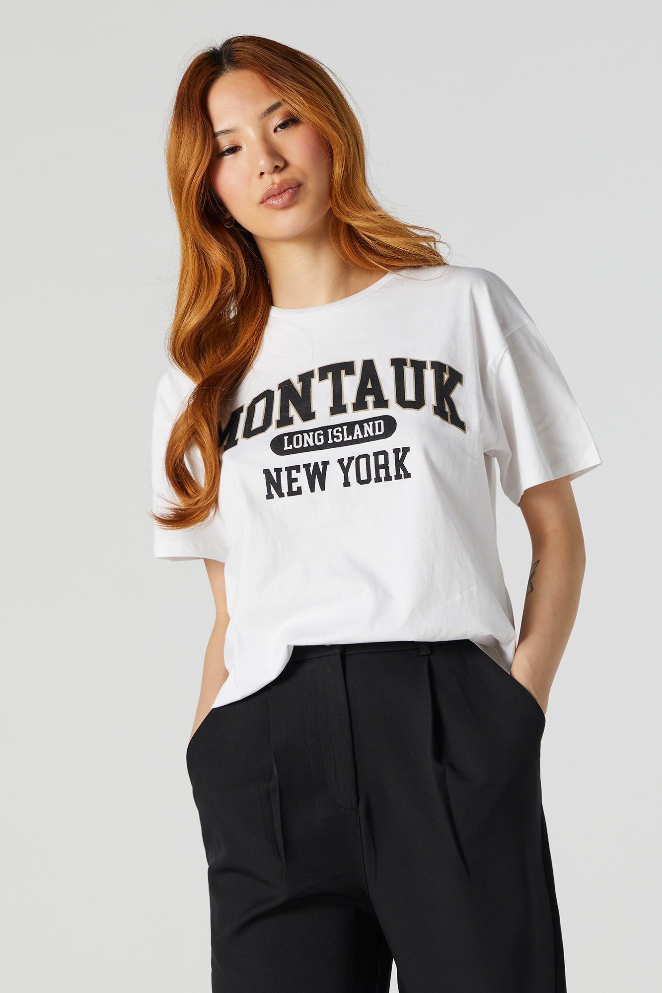 Montauk Long Island Varsity Graphic Boyfriend T-Shirt sold by Urban Planet product image thumbnail 2