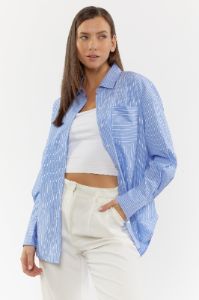 Striped Collared Button-Up Top sold by Urban Planet