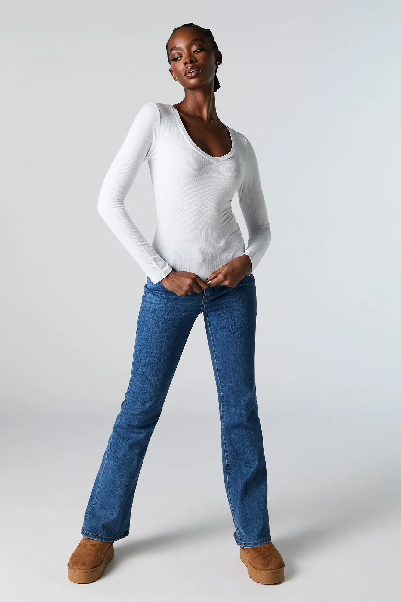 Haut côtelé à manches longues avec encolure en V sold by Urban Planet product image thumbnail 3