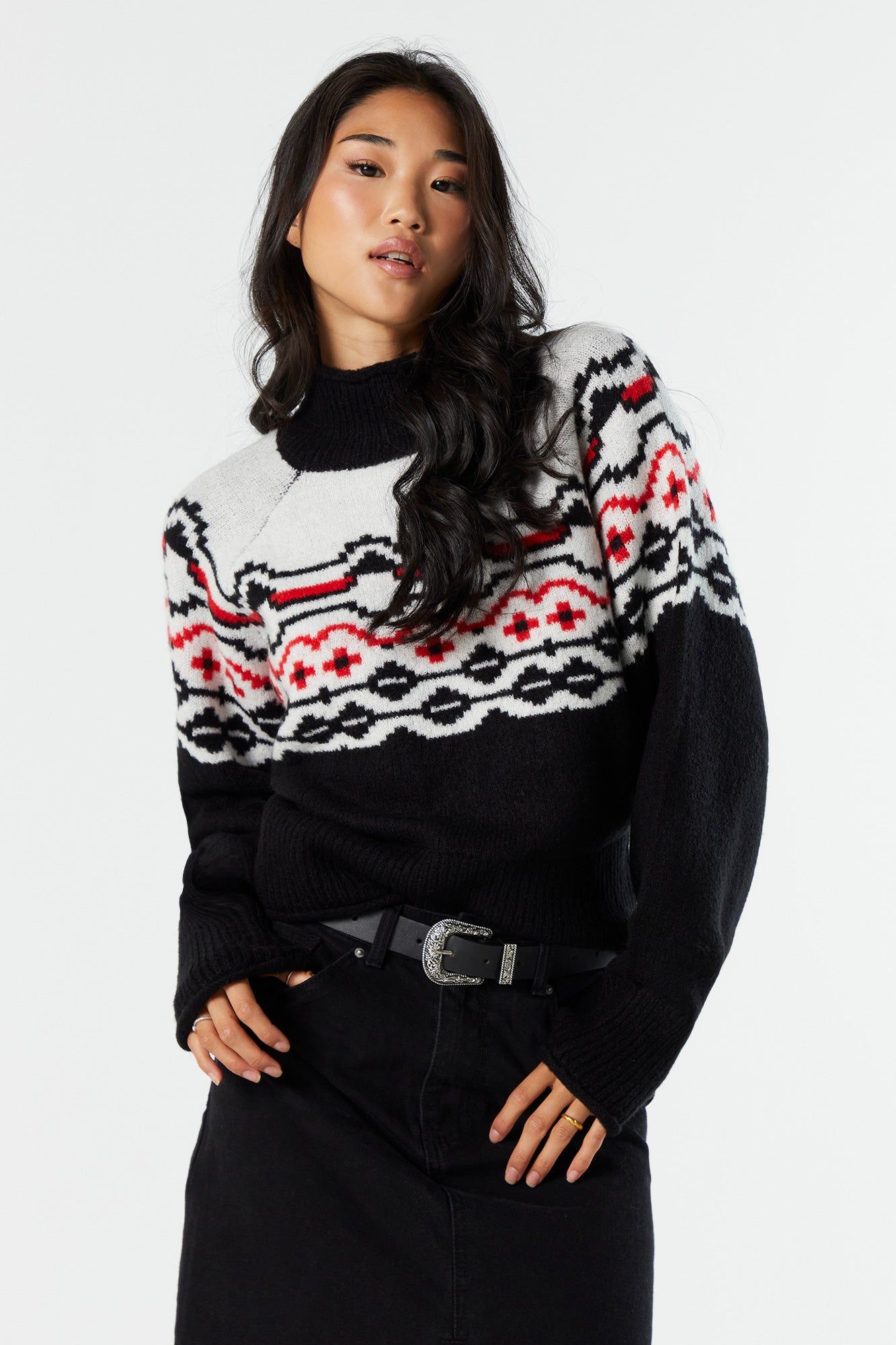 Black Fairisle Knit Turtleneck sold by Urban Planet