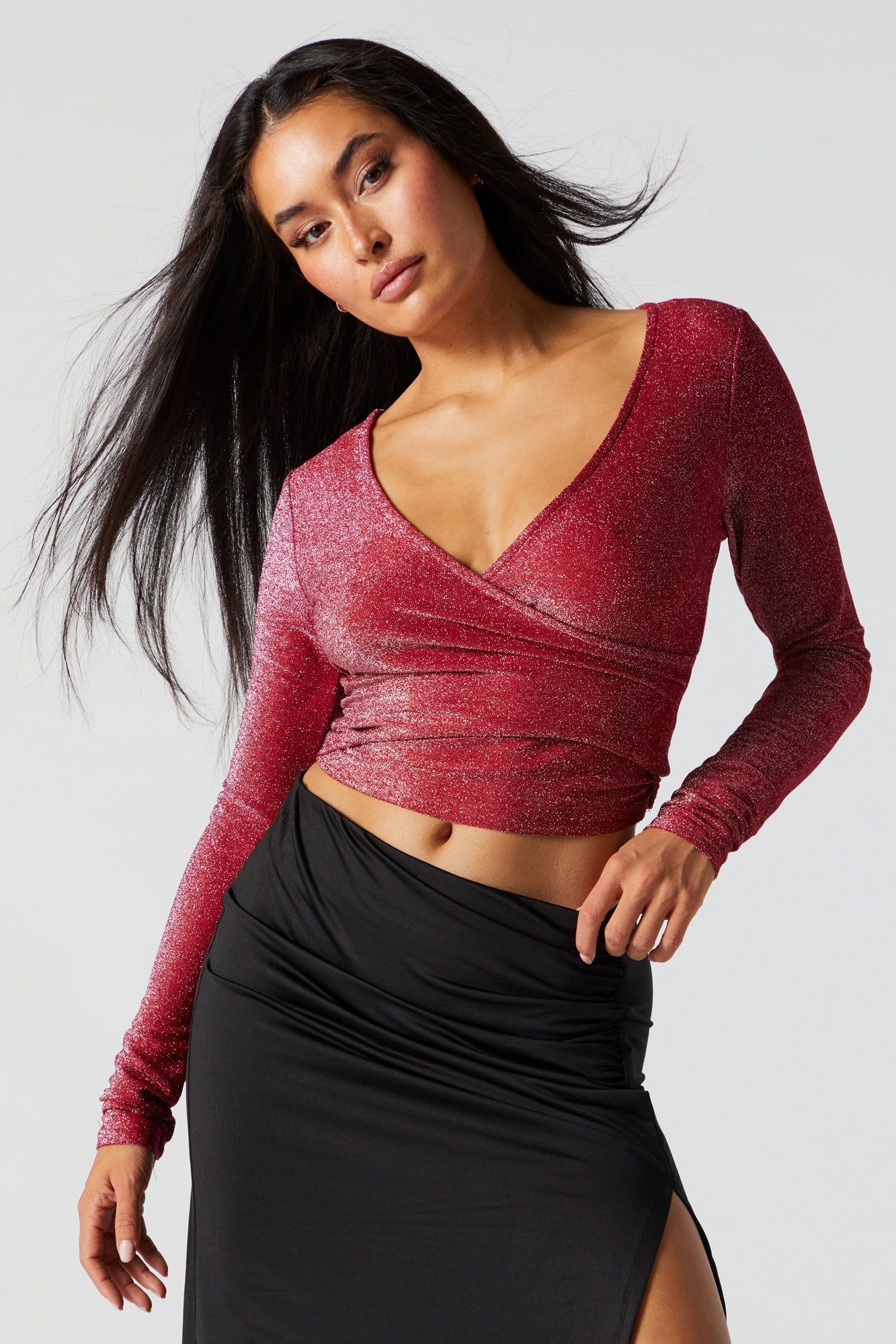 Haut à surplis scintillant rouge avec manches longues sold by Urban Planet product image thumbnail 3