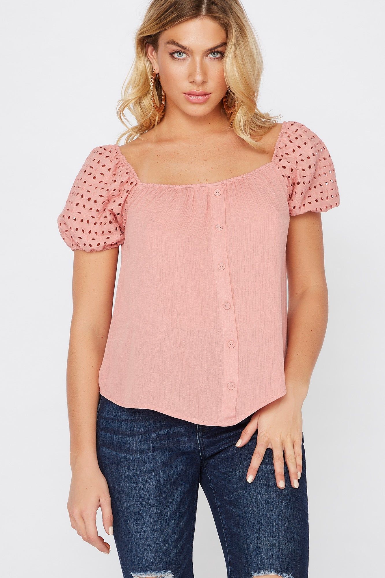 Eyelet Puff Sleeve Button Blouse sold by Urban Planet product image thumbnail 5