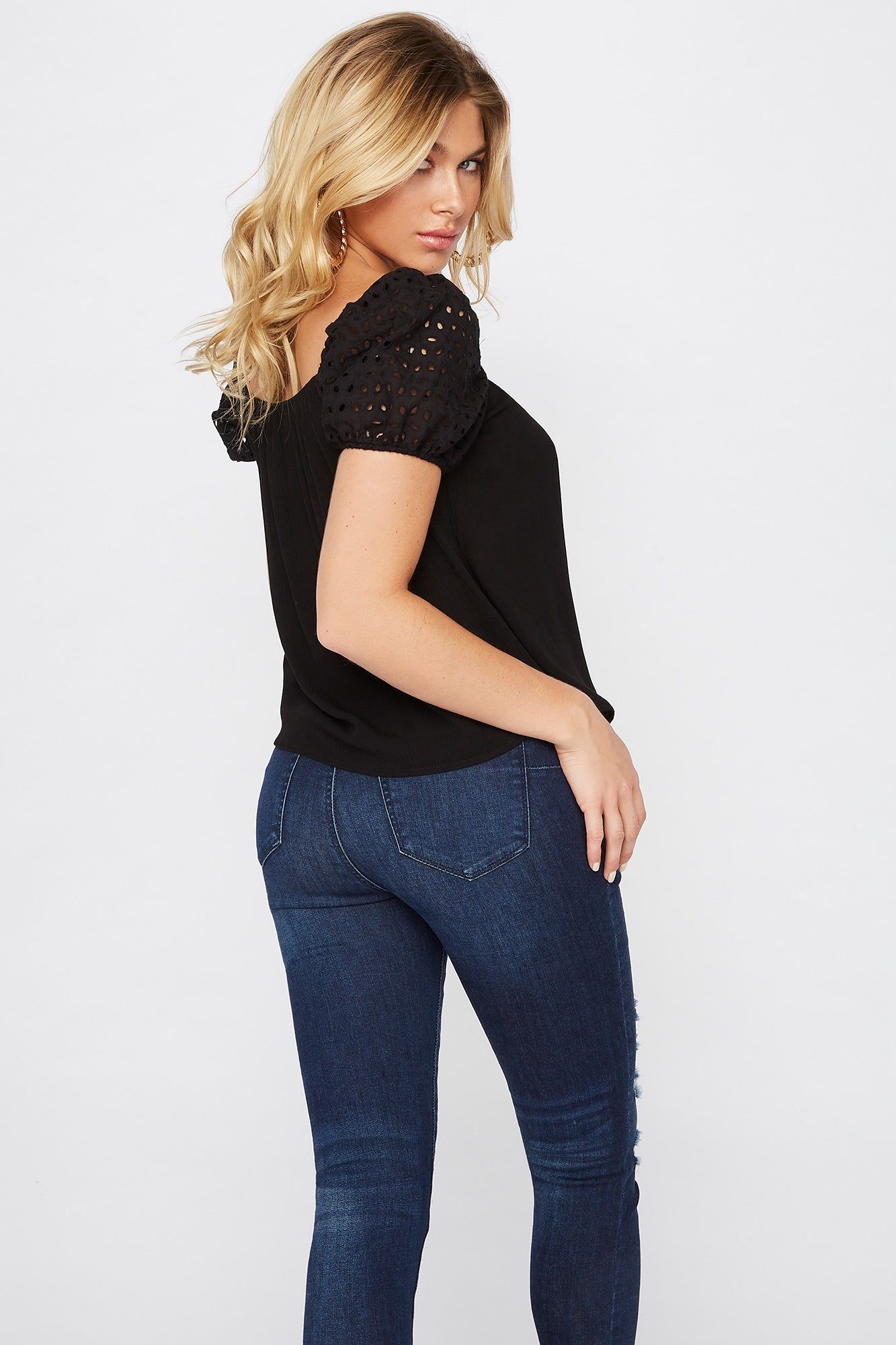 Eyelet Puff Sleeve Button Blouse sold by Urban Planet product image thumbnail 4