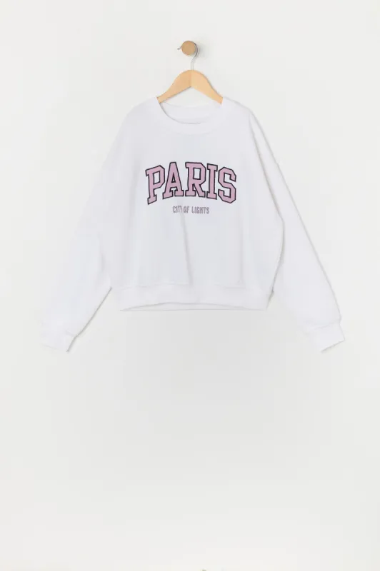 Chandail en molleton avec motif brodé Paris pour fille sold by Urban Planet