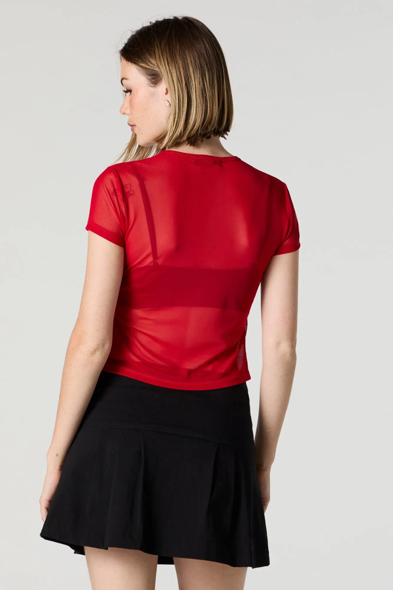 Mesh Rhinestone Graphic Cropped T-Shirt sold by Urban Planet product image thumbnail 2