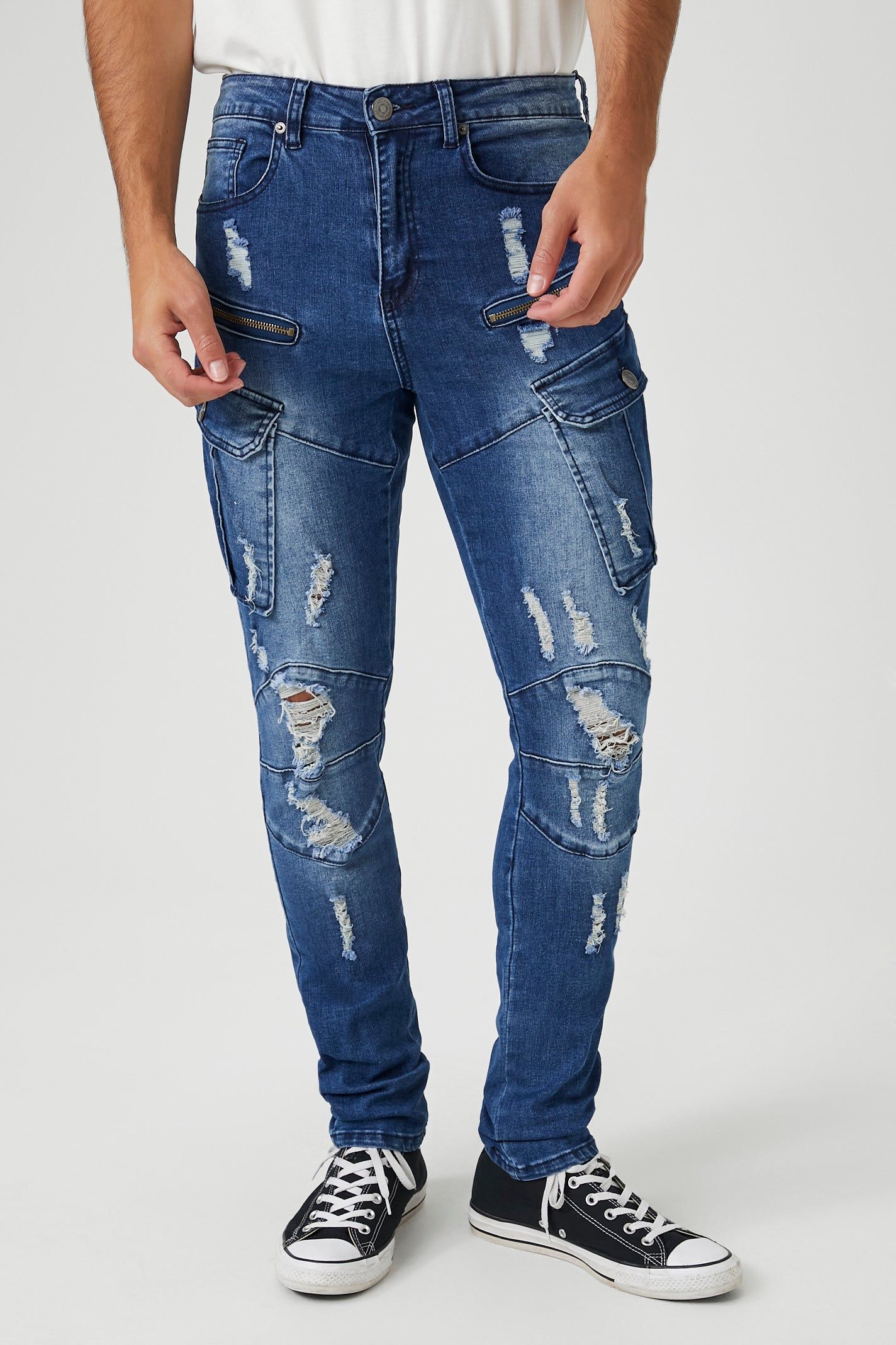 Distressed Multi Pocket Moto Skinny Jean sold by Urban Planet