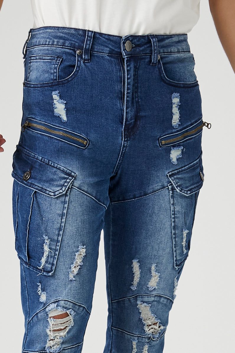 Distressed Multi Pocket Moto Skinny Jean sold by Urban Planet product image thumbnail 4