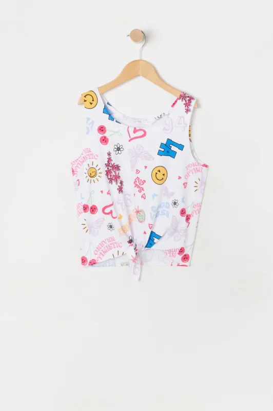 Girls Front Tie Emoji Print Tank Top sold by Urban Planet