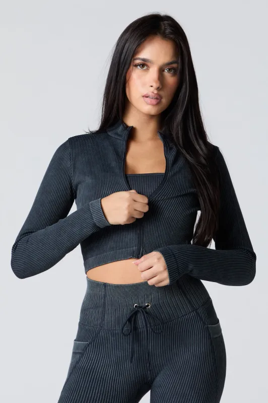 Haut Sommer Ray Active côtelé sans couture à manches longues avec fermeture à glissière sold by Urban Planet