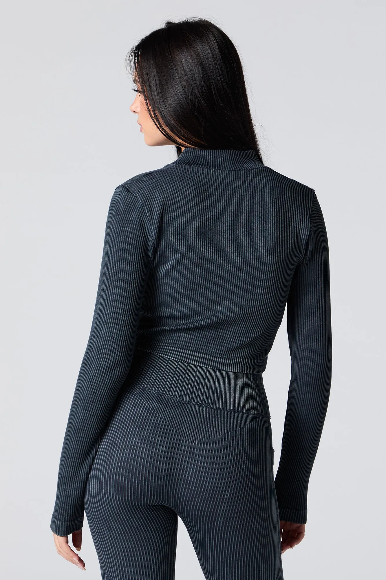 Haut Sommer Ray Active côtelé sans couture à manches longues avec fermeture à glissière sold by Urban Planet product image thumbnail 2