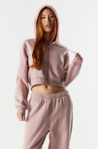 Coloured Fleece Cropped Zip-Up Hoodie sold by Urban Planet