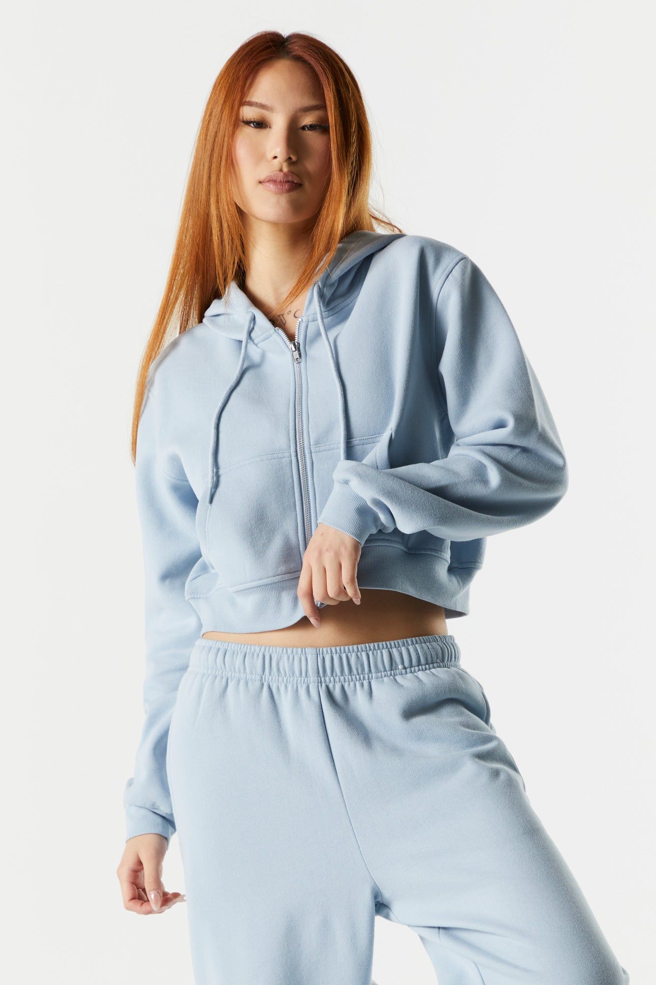 Coloured Fleece Cropped Zip-Up Hoodie sold by Urban Planet