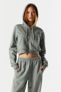 Coloured Fleece Cropped Zip-Up Hoodie sold by Urban Planet