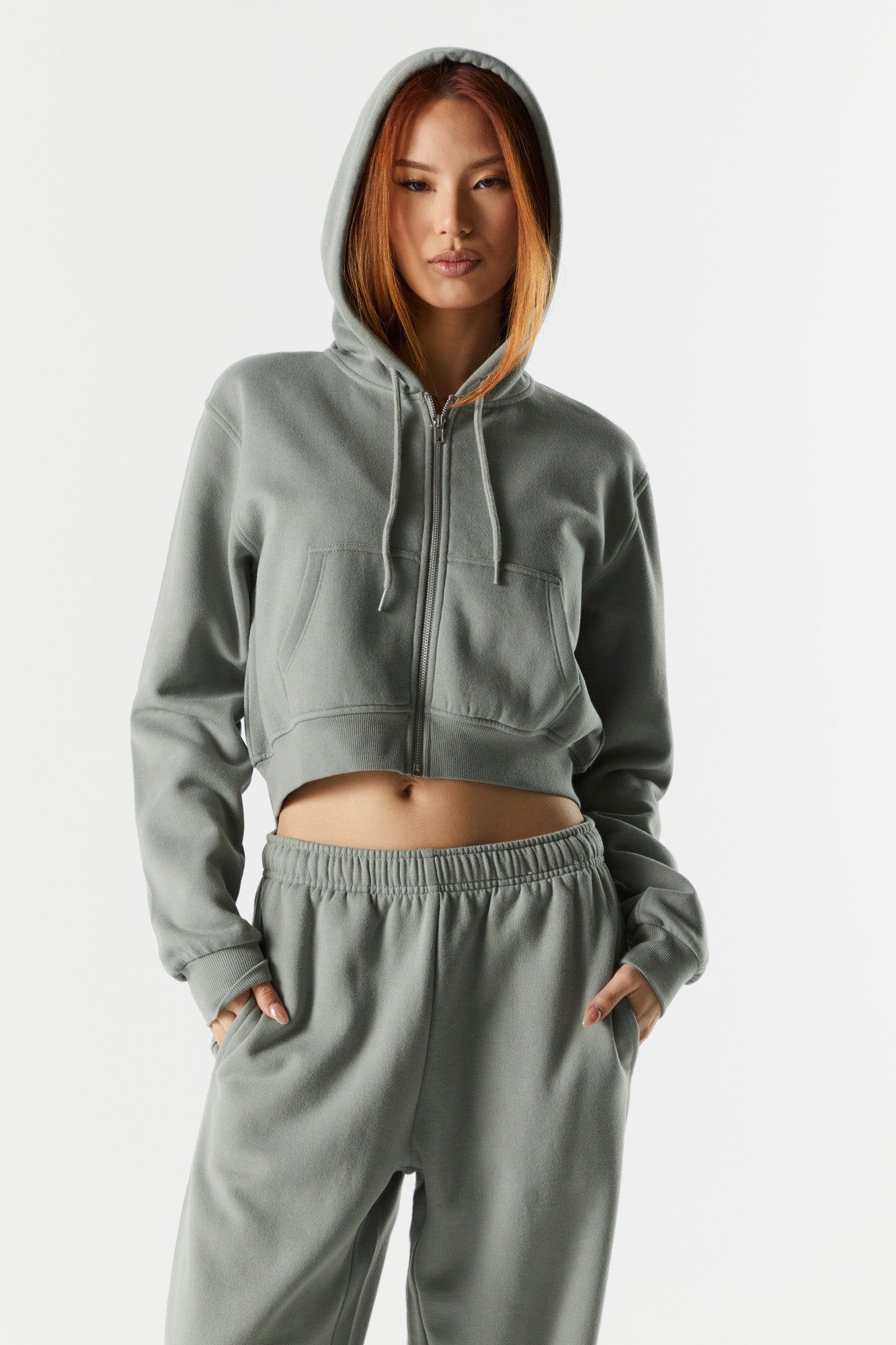 Coloured Fleece Cropped Zip-Up Hoodie sold by Urban Planet product image thumbnail 4