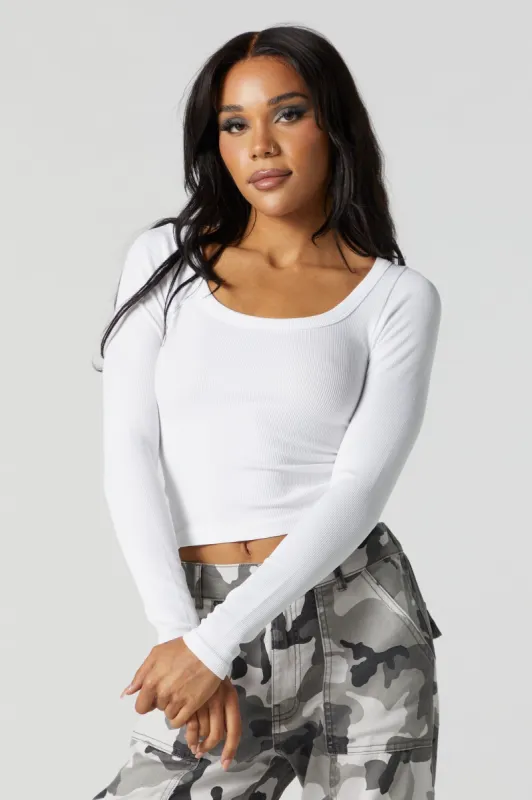 Seamless Ribbed Scoop Neck Long Sleeve Top sold by Urban Planet
