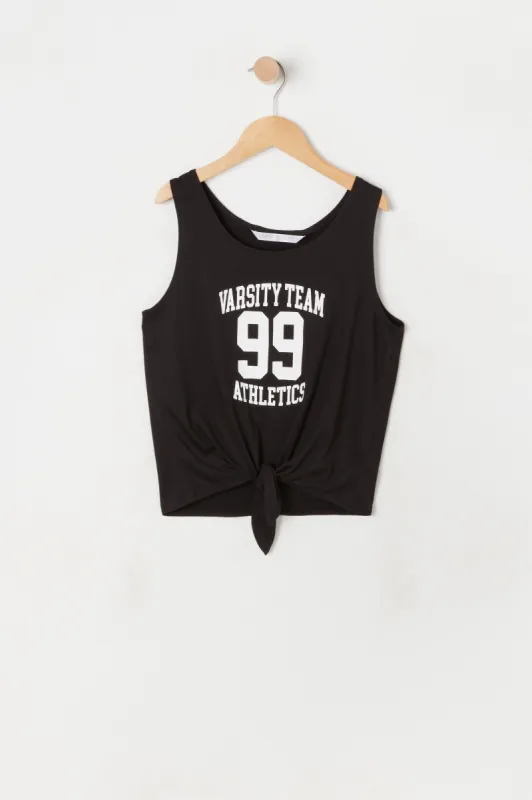Girls Front Tie Varsity Team Graphic Tank Top sold by Urban Planet