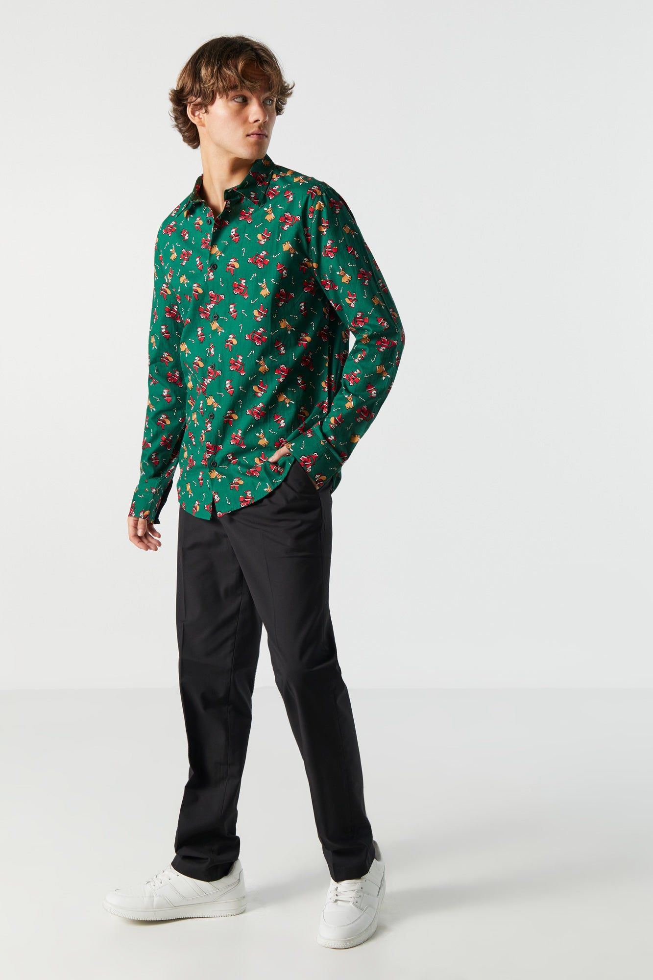 Santa Print Button-Up Top sold by Urban Planet product image thumbnail 4