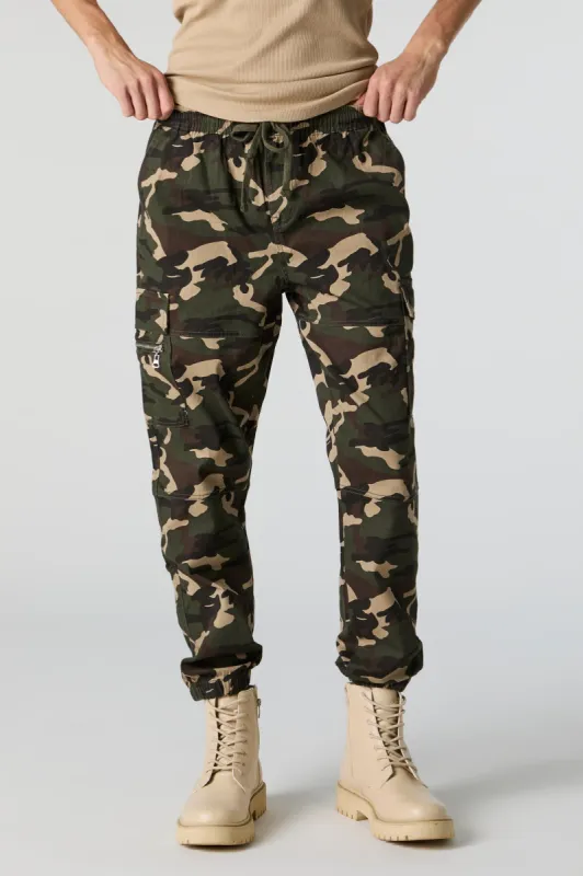 Camo Zipper Pocket Cargo Jogger sold by Urban Planet