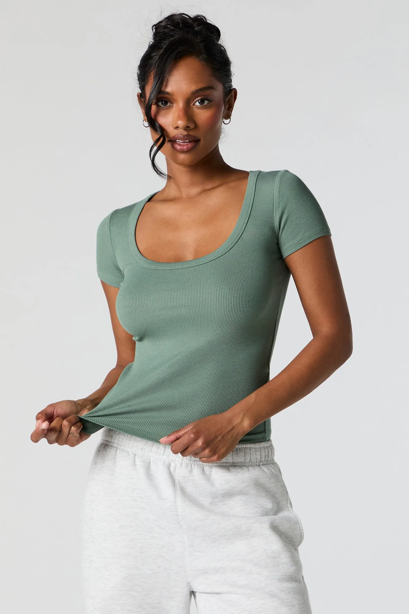 Solid Ribbed Scoop Neck T-Shirt sold by Urban Planet product image thumbnail 4