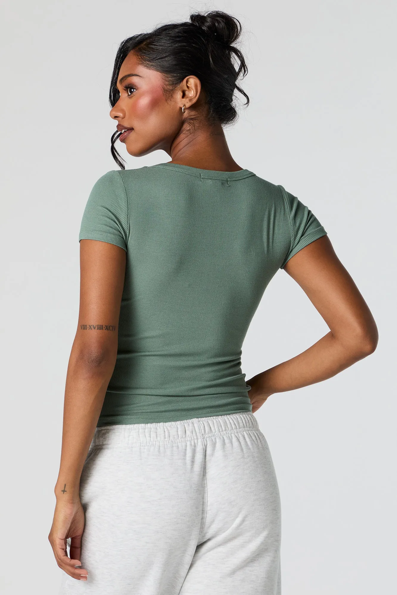 Solid Ribbed Scoop Neck T-Shirt sold by Urban Planet product image thumbnail 5