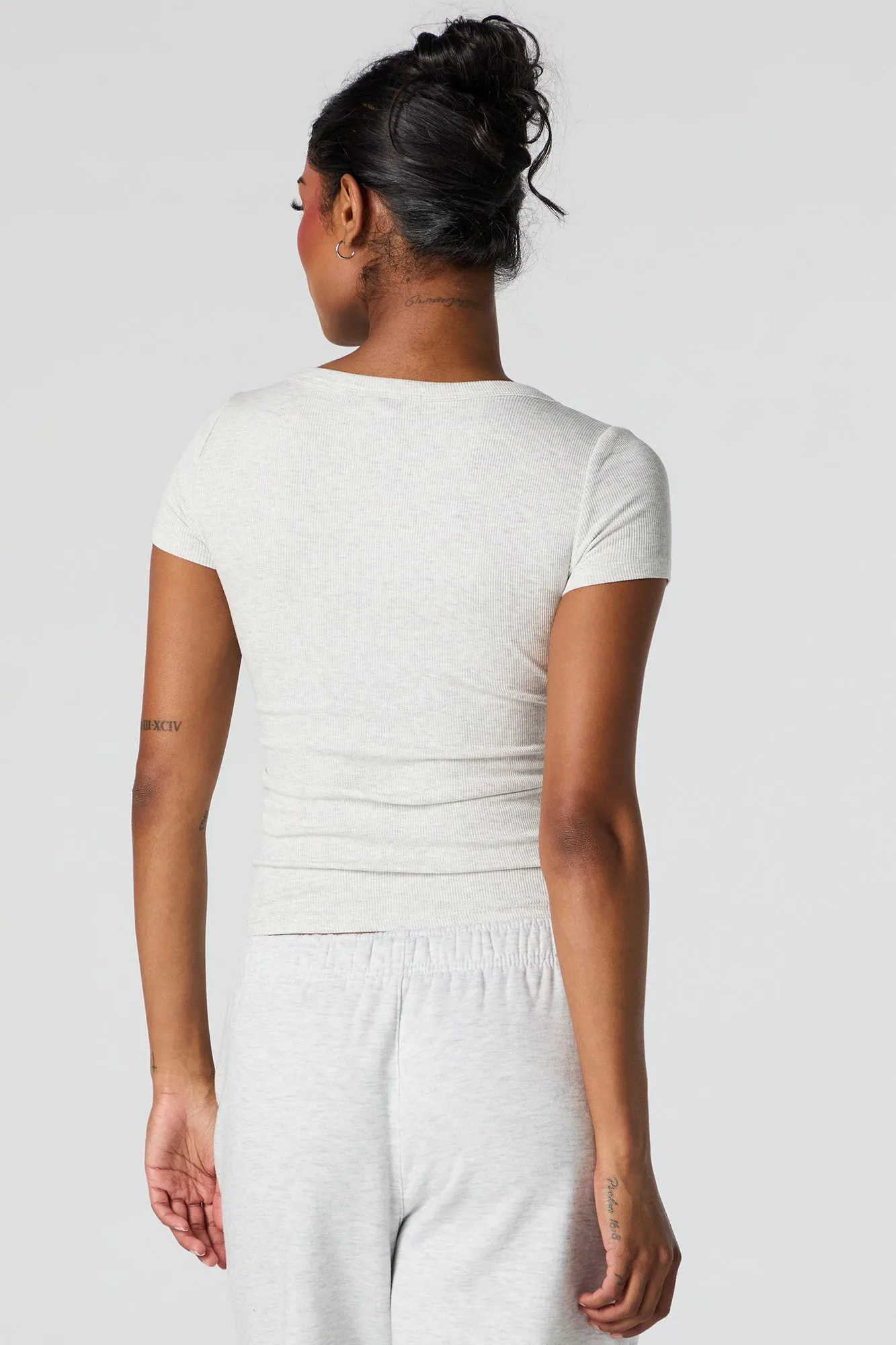 Solid Ribbed Scoop Neck T-Shirt sold by Urban Planet product image thumbnail 2