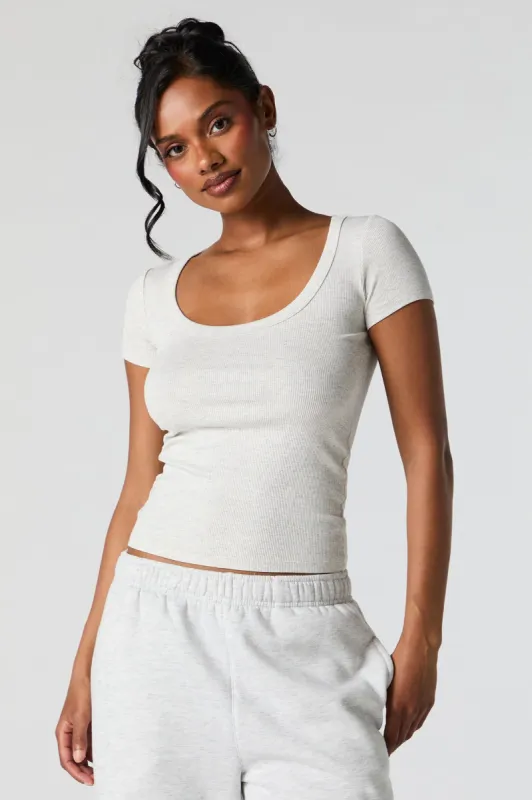 Solid Ribbed Scoop Neck T-Shirt sold by Urban Planet