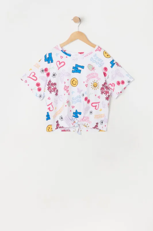 Girls Front Tie Emoji Print T-Shirt sold by Urban Planet