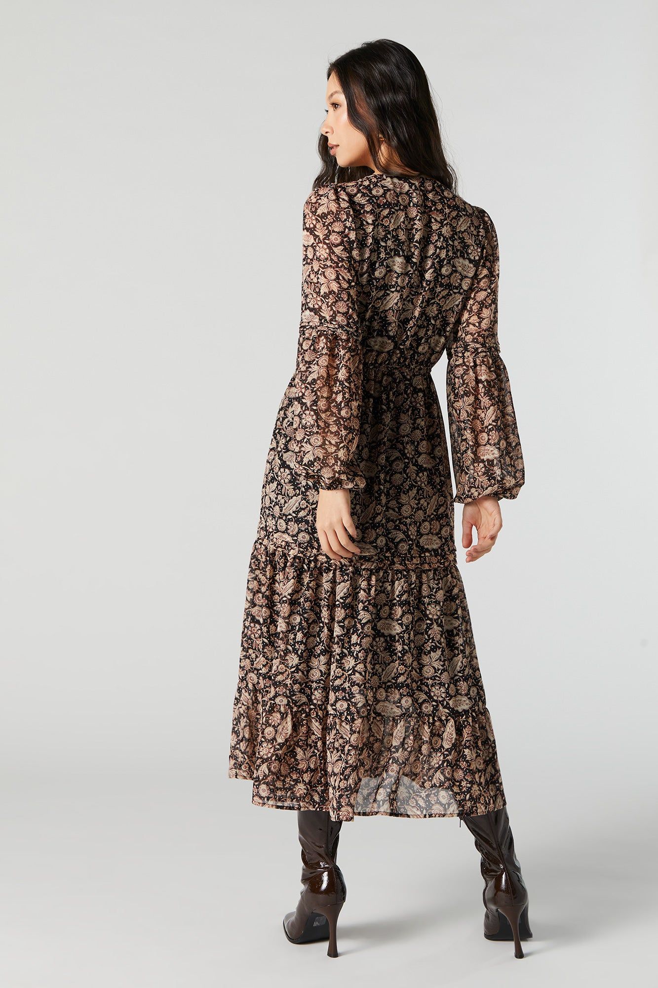Floral Mesh Long Sleeve Tiered Maxi Dress sold by Urban Planet product image thumbnail 2