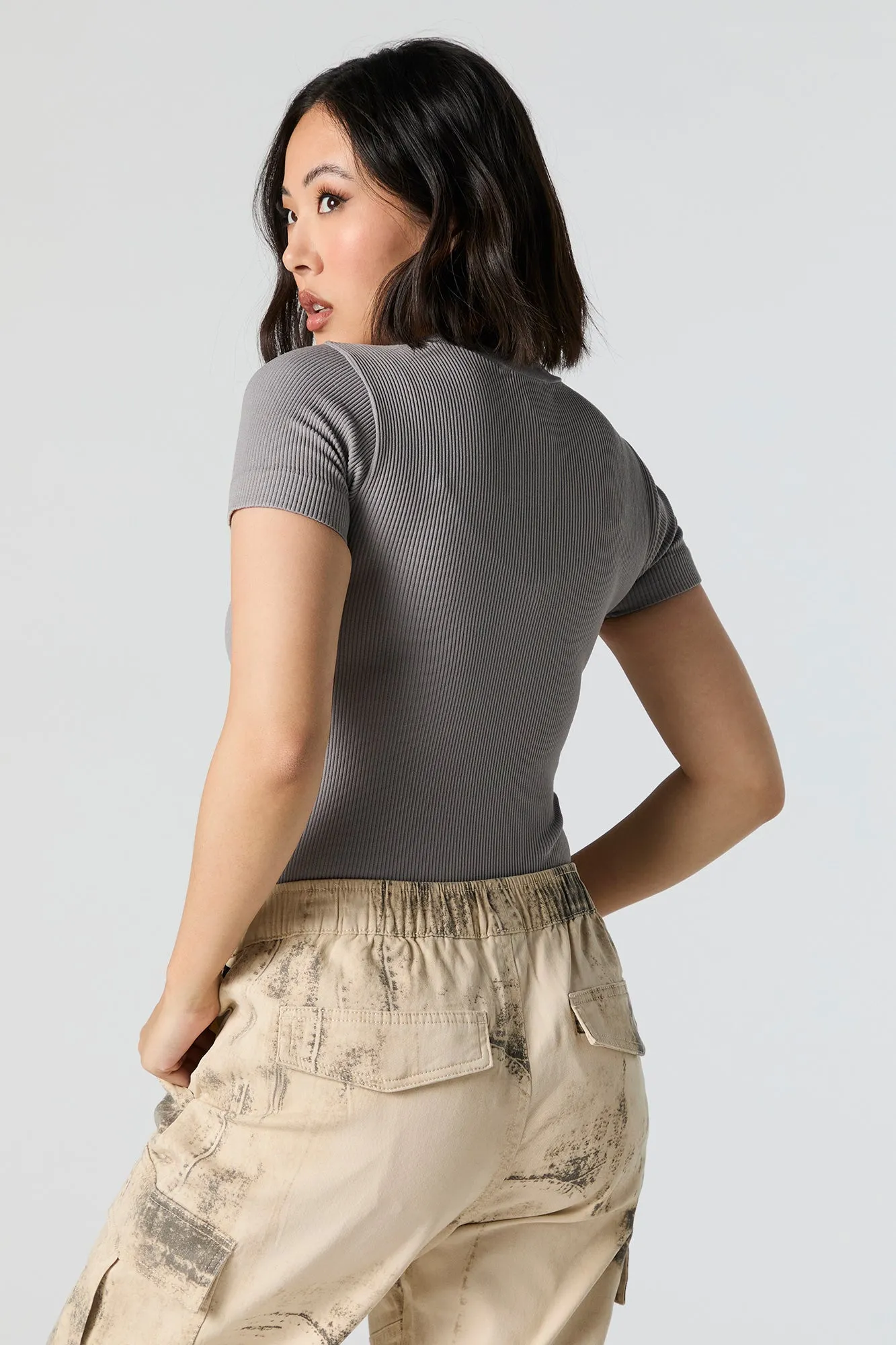 Seamless Ribbed Short Sleeve Bodysuit sold by Urban Planet product image thumbnail 4