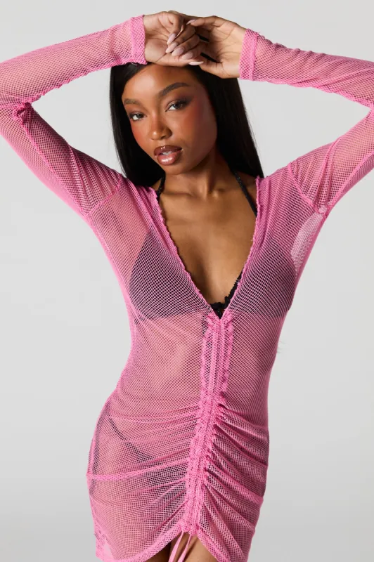 Ruched Front Fishnet Mini Dress Cover-Up sold by Urban Planet