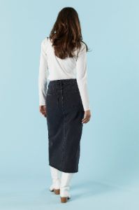 Black Wash Denim Front Slit Midi Skirt sold by Urban Planet