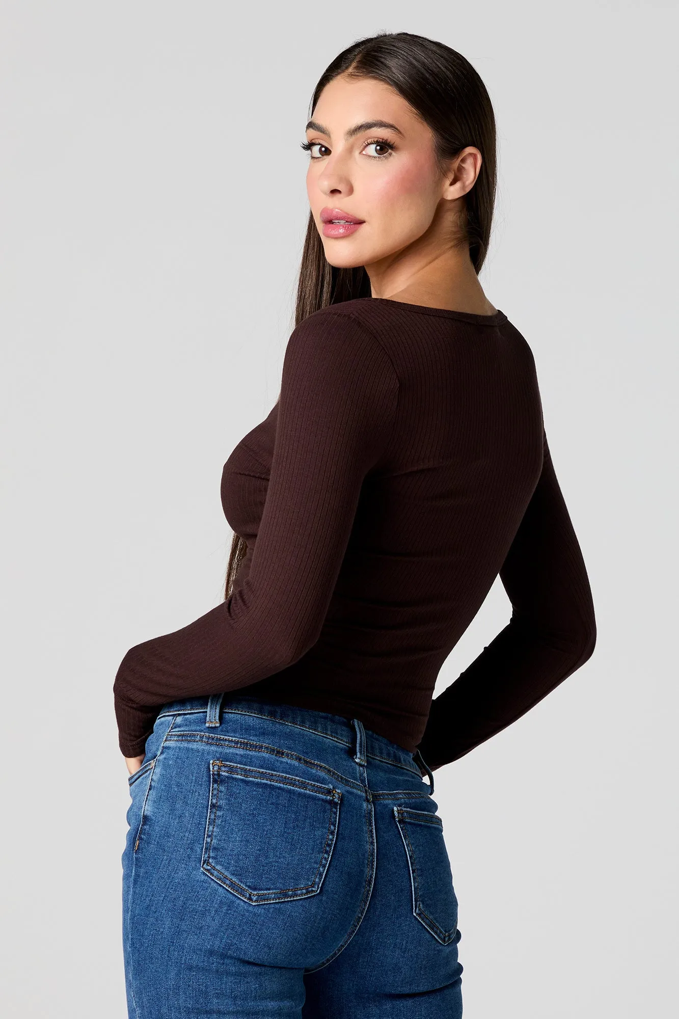 Ribbed Wide Notched Long Sleeve Top sold by Urban Planet product image thumbnail 5