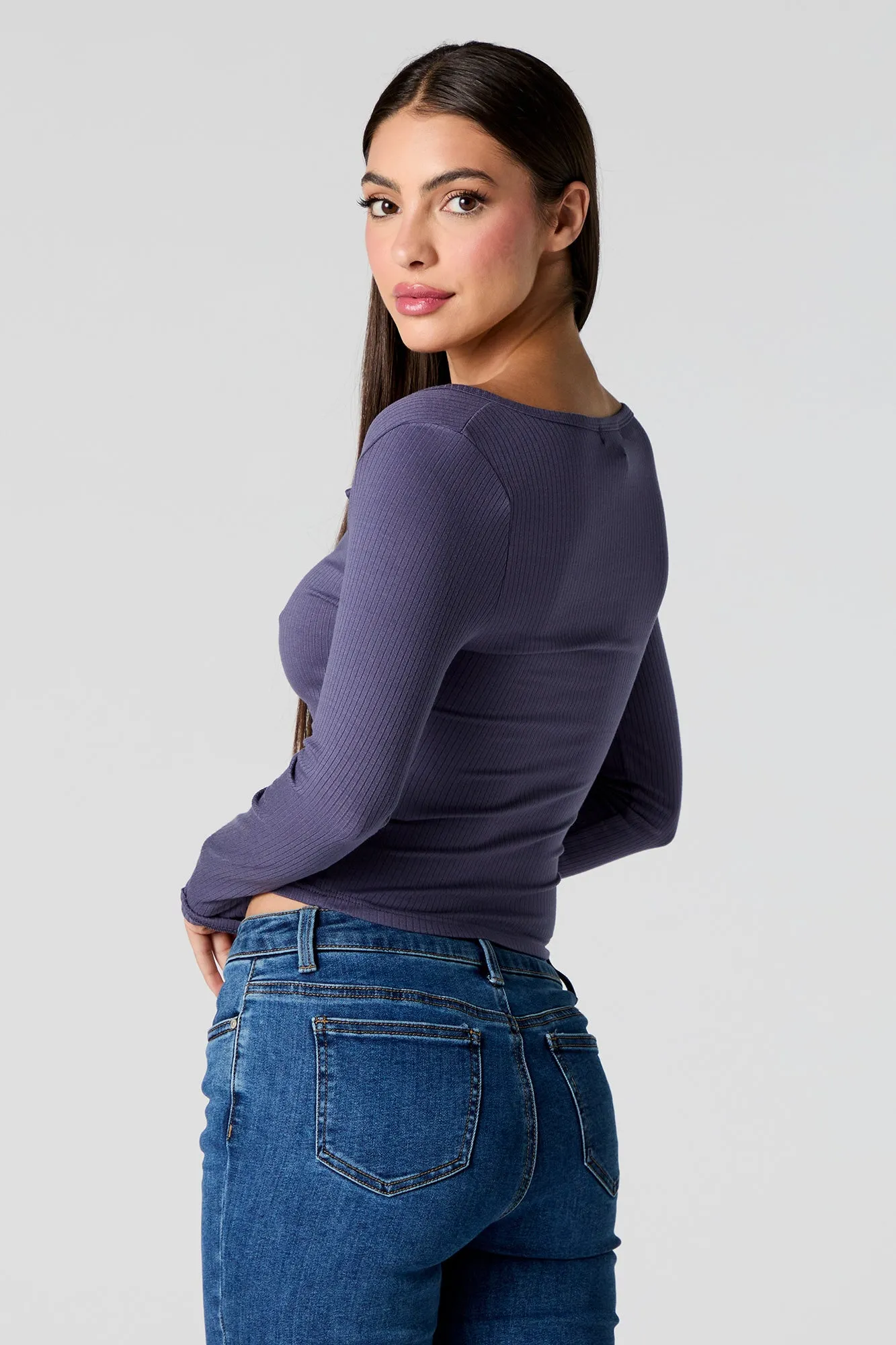 Ribbed Wide Notched Long Sleeve Top sold by Urban Planet product image thumbnail 2