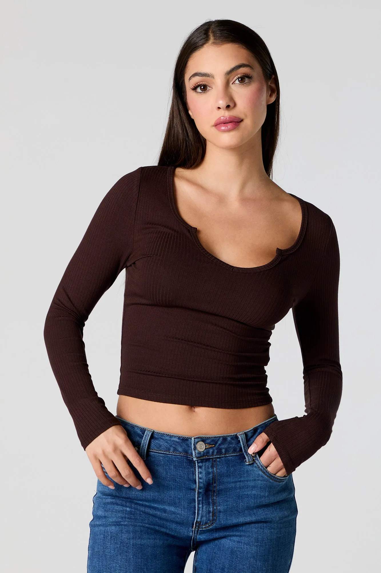 Ribbed Wide Notched Long Sleeve Top sold by Urban Planet product image thumbnail 4