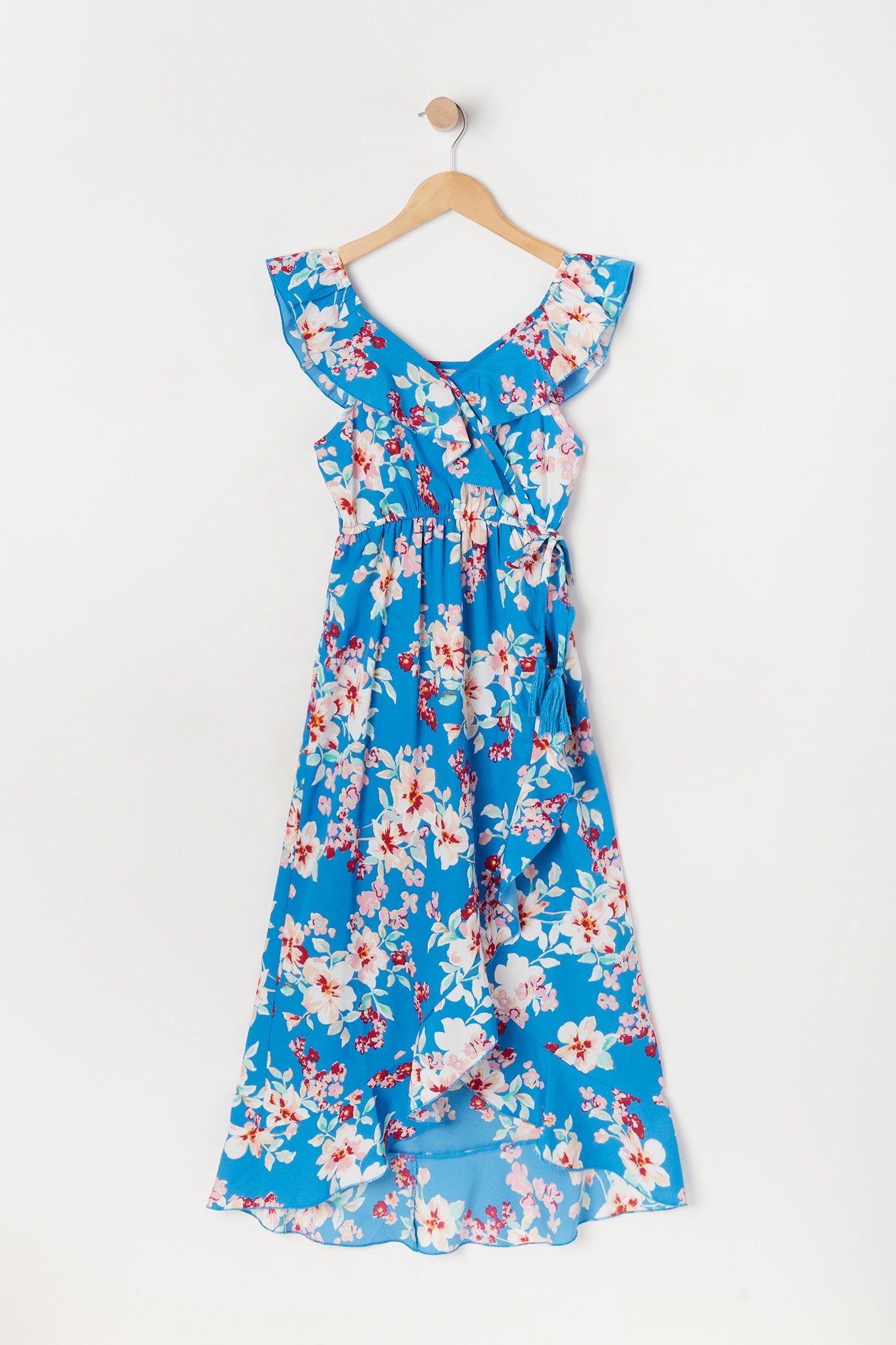 Girls Blue Floral High-Low Flounce Dress sold by Urban Planet