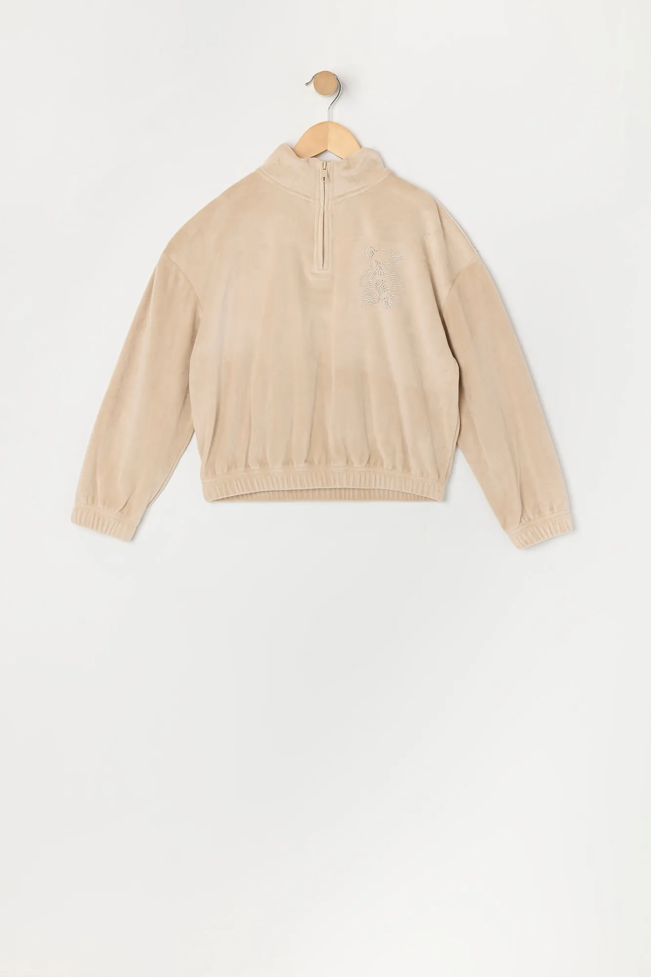 Chandail en velours à imprimé Ourson avec pierres du Rhin et quart de fermeture à glissière sold by Urban Planet