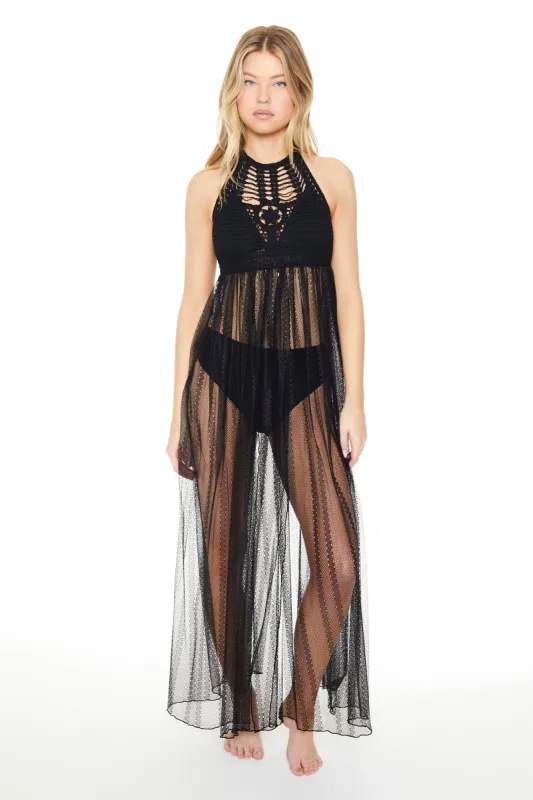Crochet Sheer Halter Maxi Dress Cover Up sold by Urban Planet