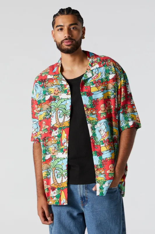 Tropical Gingerbread Print Button-Up Top sold by Urban Planet