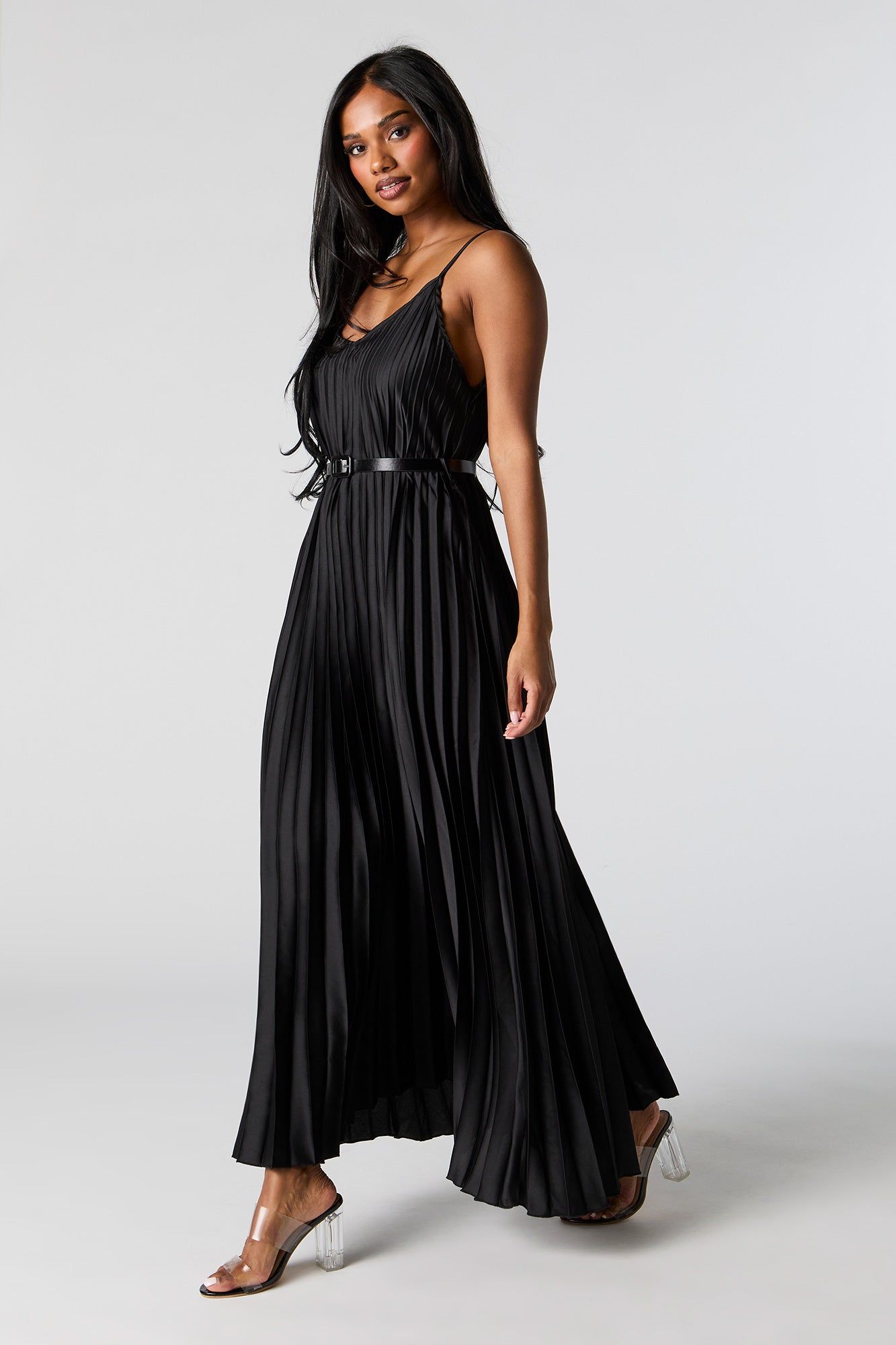 Satin Pleated Belted Maxi Dress sold by Urban Planet product image thumbnail 5