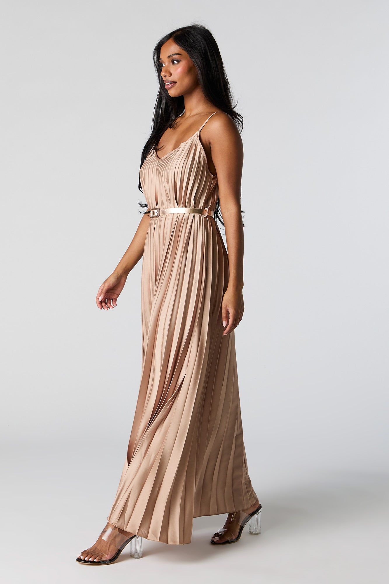 Satin Pleated Belted Maxi Dress sold by Urban Planet product image thumbnail 2
